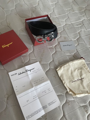 Ferragamo Leather Belt 120cm Like New, Black with Silver Gancini Buckle