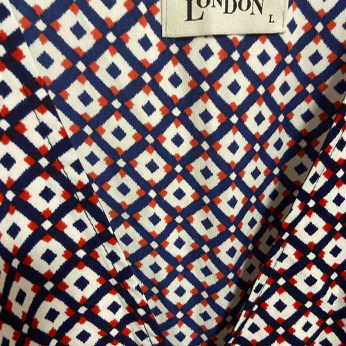 Orion London wrap dress new, size large, blue and red pattern