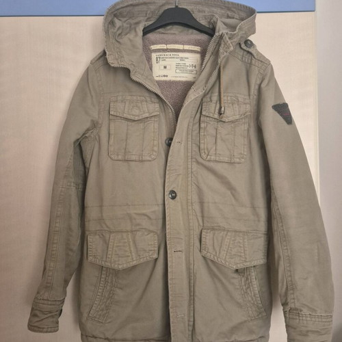 Men's khaki jacket with hood like new, size M