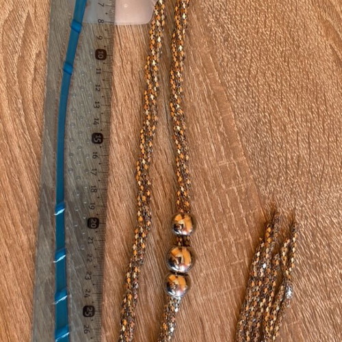 Necklace silver color with triple braid and silver beads new