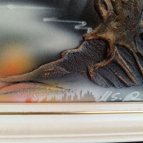 Embossed decorative painting used, 36×46 cm, sunset landscape