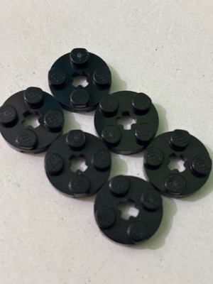 LEGO black round plates 2x2 with axle hole, like new, pack of 6
