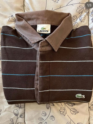 Μπλούζα Lacoste αυθεντική polo καφέ με ρίγες, μέγεθος L, σαν καινούργια