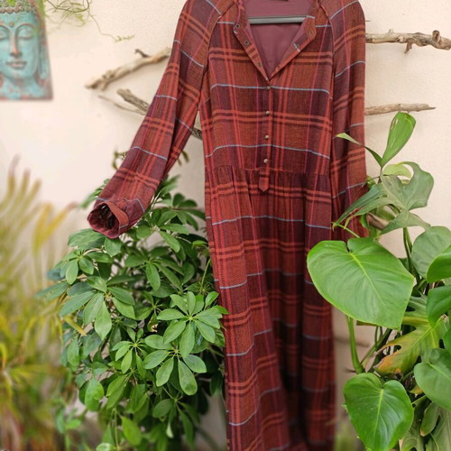 Benetton long dress like new, multicolor check, size M
