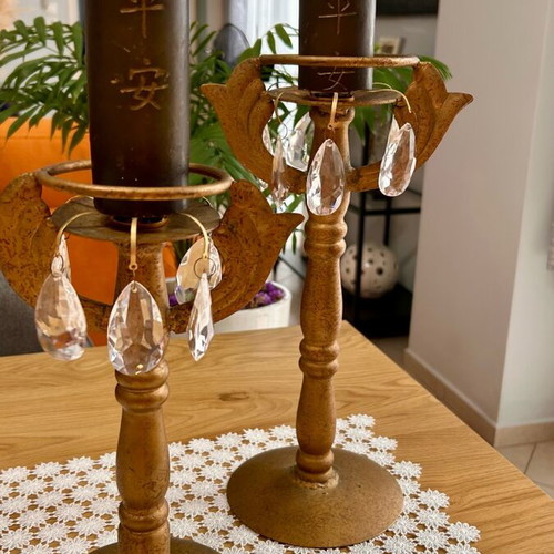 Candlesticks used with Chinese inscription, set of 2