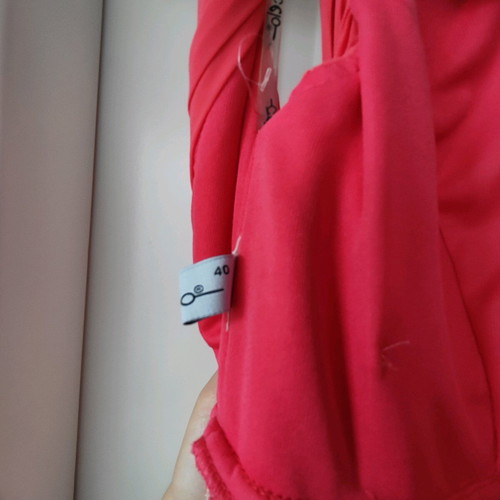 Maxi dress like new coral/salmon with gold lace and pearls, size 40