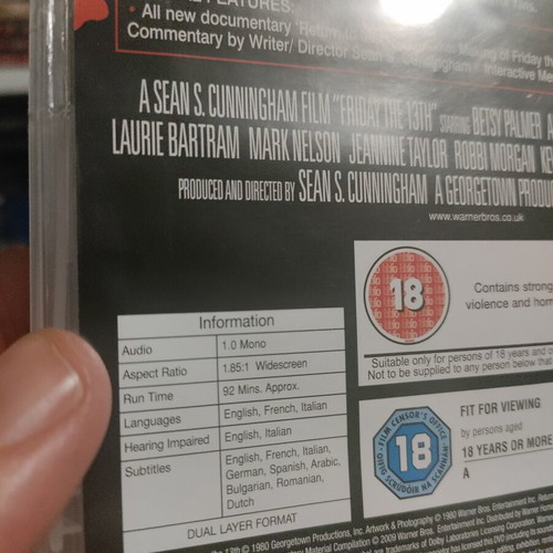 Friday the 13th DVD like new with Bulgarian and English subtitles, slipcase