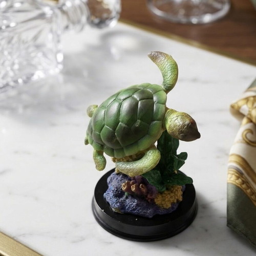 Decorative Sea Turtle Resin Figurine on Coral Base like new