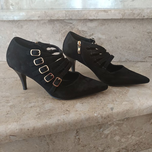 Dexim black pumps size 38 used with adjustable straps and zipper