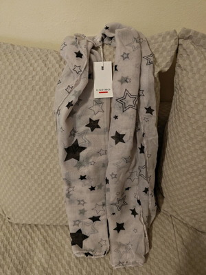 Scarf new with stars, black and white