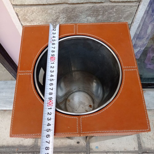 Decorative floor planter used, wood, leather, metal