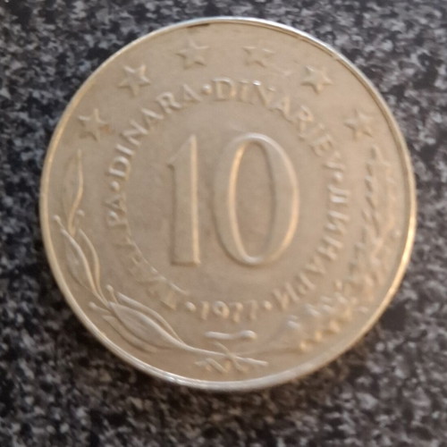 10 Dinara Yugoslavia collectible coin used, 1977