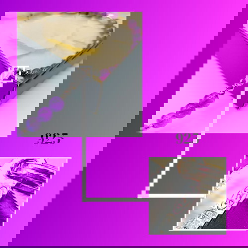 Ασημένιο 925 κολιέ καινούργιο με ροζ χαλαζίες και αμέθυστους 53 εκ