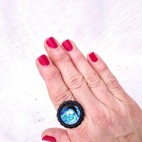 Starry Night Cabochon Ring Vincent Van Gogh Stainless Steel