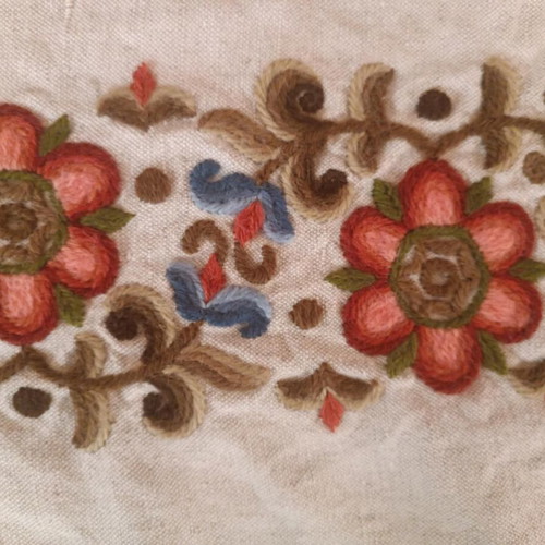 Traditional embroidered table runner like new with floral motifs