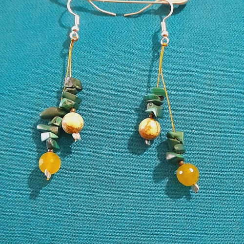 Handmade earrings new with silver clasps, malachite and semi-precious stones steel
