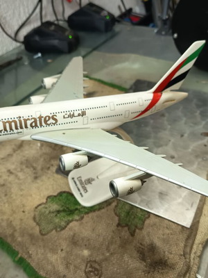 Emirates A380-800 model plane used with missing two rear wings