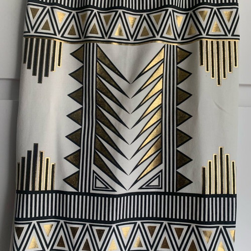 Pencil skirt with Art Deco print, like new, white and gold