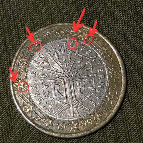 1 Euro French coin 1999 used with minting errors