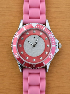Helena Vera women's watch with Seiko mechanism, red and silver