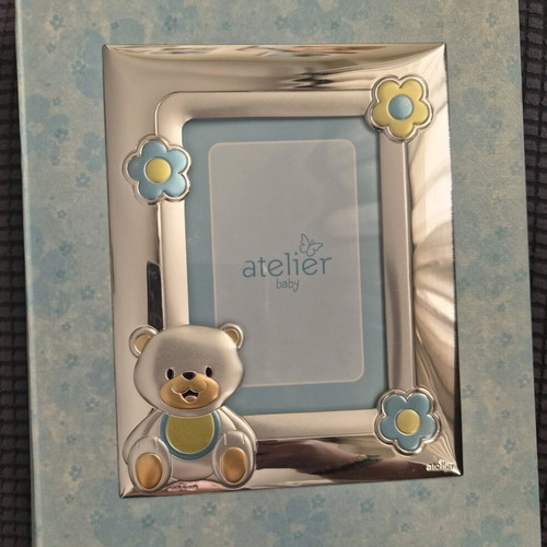 Atelier baby photo album with silver frame and teddy bear design 20x25 like new