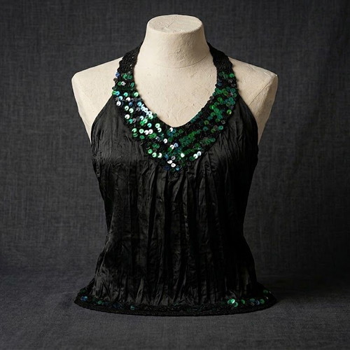 Black evening halter neck top like new with sequins