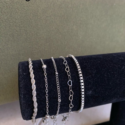 Women's bracelets new, set of 5, silver