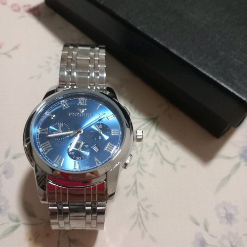 Men's watch new with silver bracelet, 35mm blue dial, stainless steel