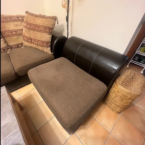 Three-seater corner sofa with leather armchair like new