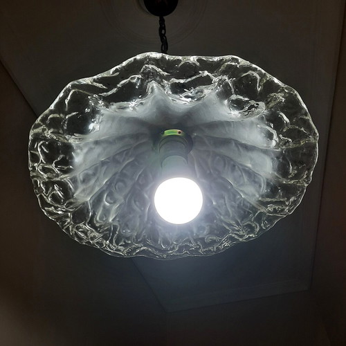 Murano Ice Glass Vintage Ceiling Light 38cm Mazzega 1970s