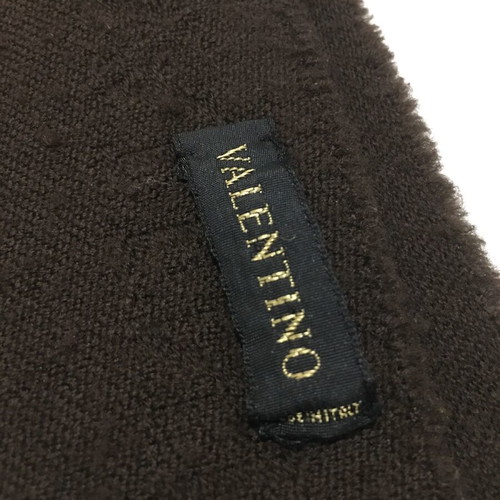 Valentino scarf used, 100% wool, dark brown with embossed logo