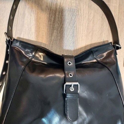 H&M shoulder bag black medium size shiny leatherette like new
