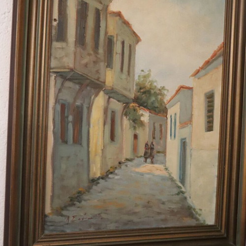 Serfos Signed Oil Painting Greek Alley Landscape