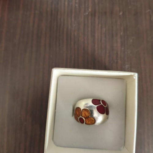Meli Melo silver 925 ring adjustable, like new with red and orange flowers