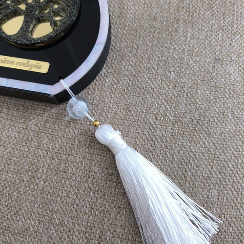 Decorative ornament with love and blessing, wood and acrylic