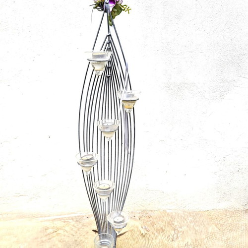Metal floor candle holder 7 positions like new, silver matte