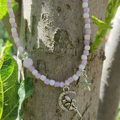 Cloud Fairy Handmade Necklace White and Purple