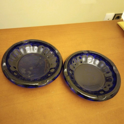 Vintage ashtrays from blue glass Spain like new, set of 2