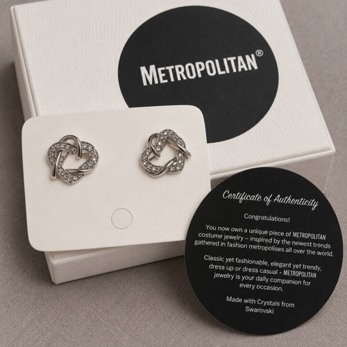 Metropolitan heart-shaped earrings with Swarovski stones, silver