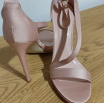 Satin sandals with diagonal strap and buckle new, size 40, nude