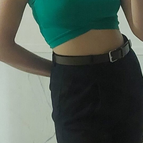 Green elastic crop top with halter neck tie, one size