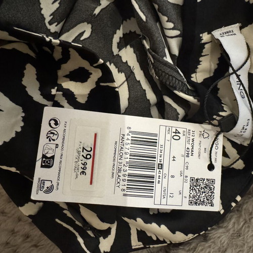 Mango patterned pants size L new, black and white