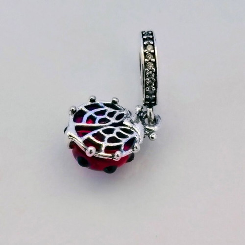 Charm Ladybug S925 silver with red stone and black enamel