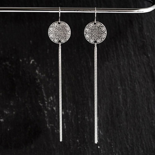 Silver boho tassel earrings long new with chains