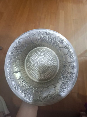 Decorative Metal Vintage Fruit Bowl with Embossed Fruits and Hammered Texture