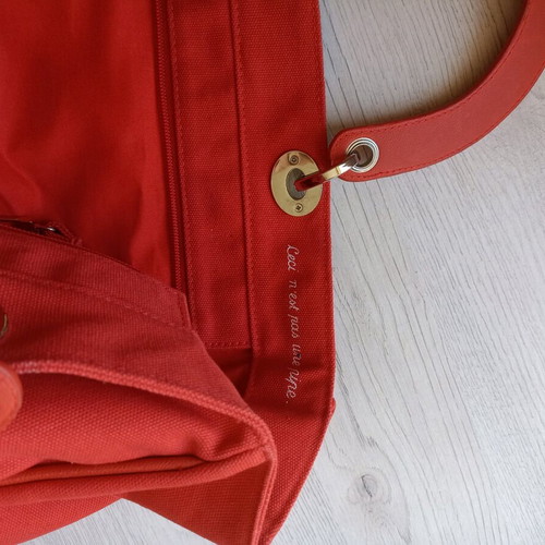 Pomikaki women's bag used, red, cotton and leather