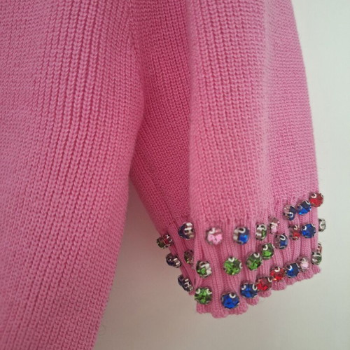 Knitted pink blouse like new with multicolor rhinestones