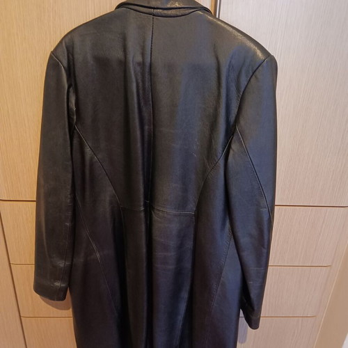 Leather long women's jacket used, size large, black