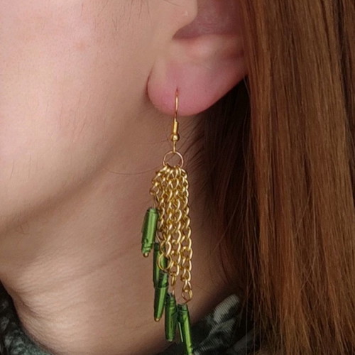 Handmade long earrings made to order with green recycled aluminum beads
