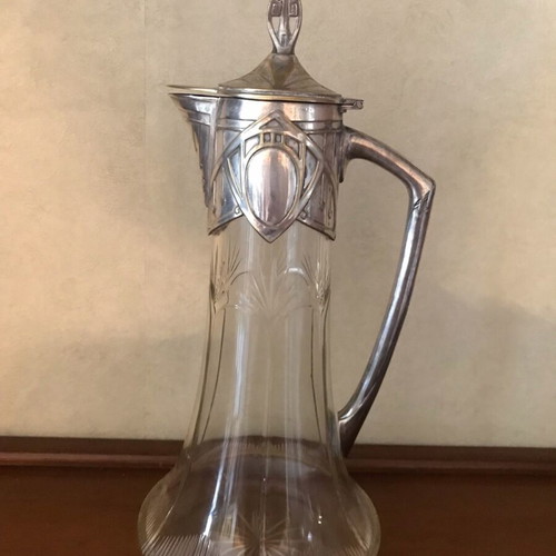Art Nouveau carafe used with crystal and metal details